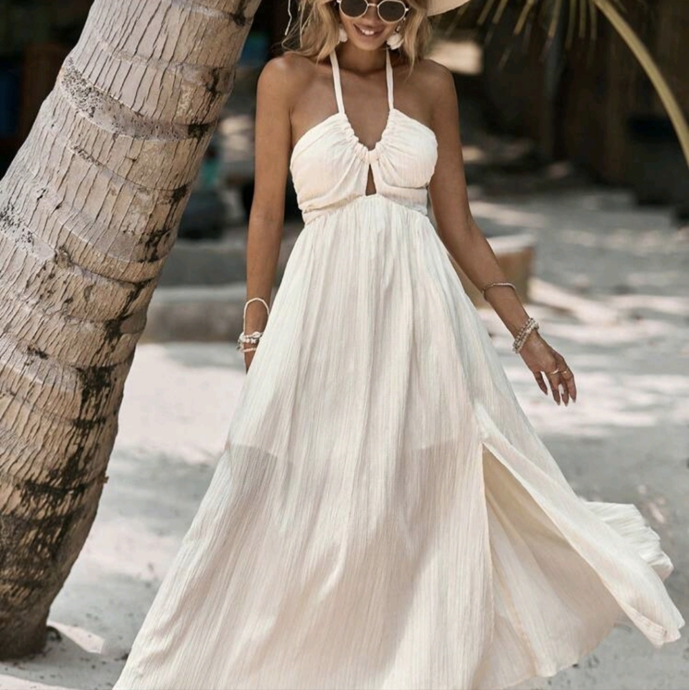 SHEIN VCAY solid tie backless halter dress